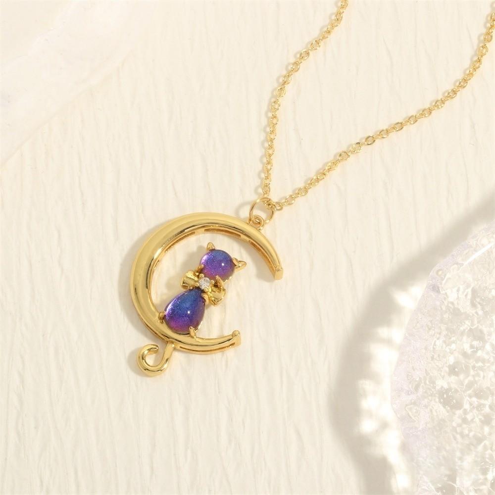 Crystal Crescent Moon Necklace Copper Gold Plated Link Chain Neck Chain Clothes Accessories
