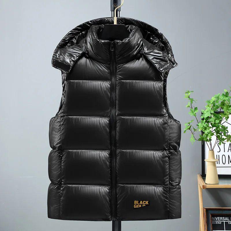 Cotton Padded Vest Hooded Zip-up Sleeveless Jacket Male Spring Autumn Warm Casual Coat Fashion Outdoor Truck Work Black