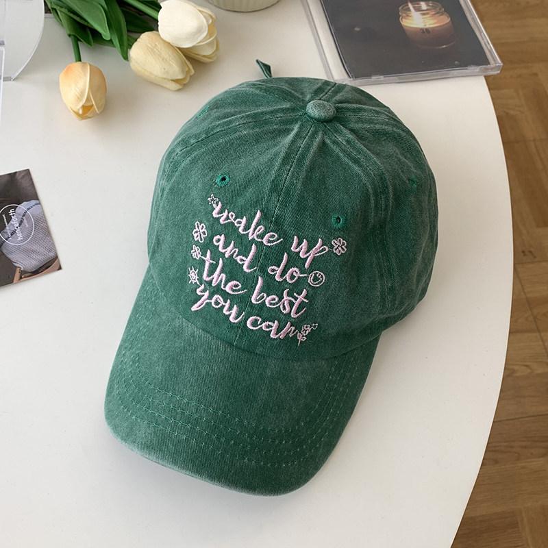 Vintage Washed Cotton Hat Letter Embroidered Baseball Caps For Women Korean Style Casual Sun Hat Soft Top Dad Hat Bone