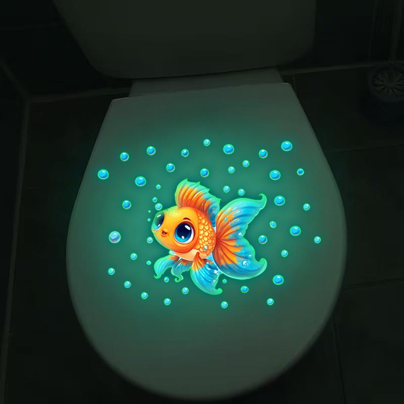 Glow-In-The-Dark Goldfish Bubble Toilet Sticker Creative Self-Adhesive Removable Bathroom Decoration Wall Windows Car Stickers