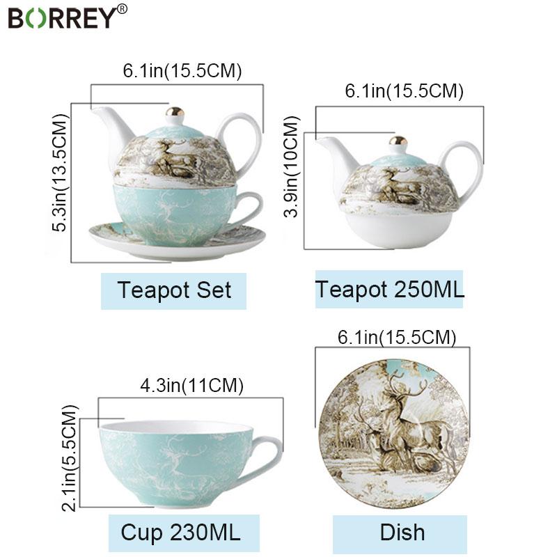 BORREY Bone China Čajová konvička Květinová konvička Keramický šálek Kancelářský šálek na kávu Hrnek na odpolední čaj Set Britský styl 4dílná