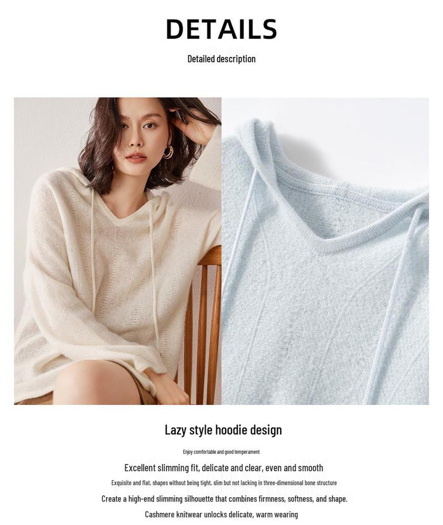 Lekasha Women's Cashmere Hooded Sweatshirt: High-End, Thick, and Simple Knit for Autumn/Winter.