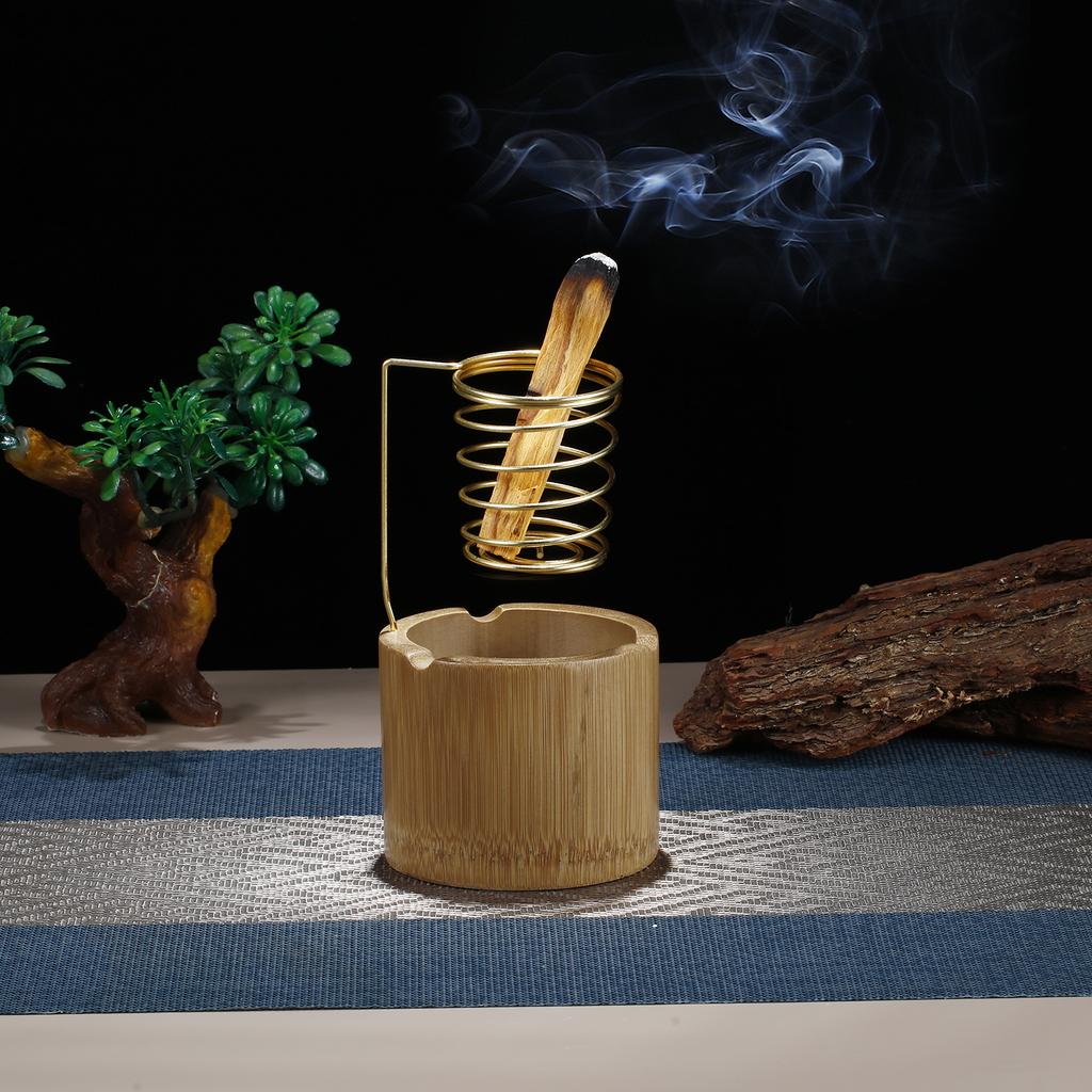 Metall Palo Santo Halter Brenner Salbei Halter mit Bambus Aschefänger Schale Räucherstäbchenhalter für Meditation Yoga Spa