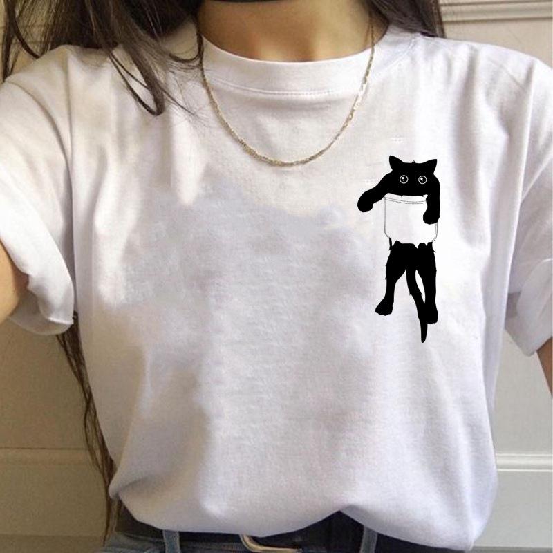 Korean Style Casual Short-Sleeved T-Shirt for Women Spring/Summer Cartoon Panda Print Loose Base Shirt Polyester Fabric