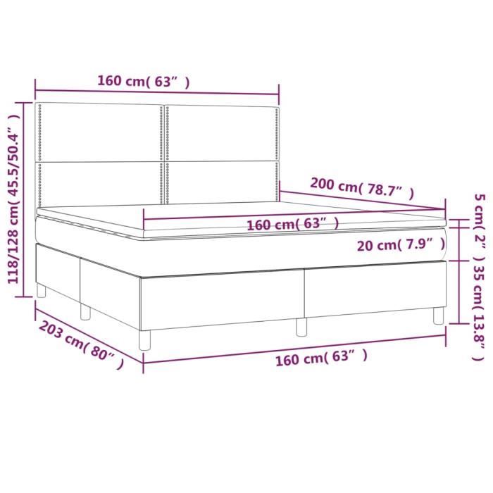 3141706 vidaXL Lit à sommier tapissier avec matelas Gris foncé 160x200cm Tissu