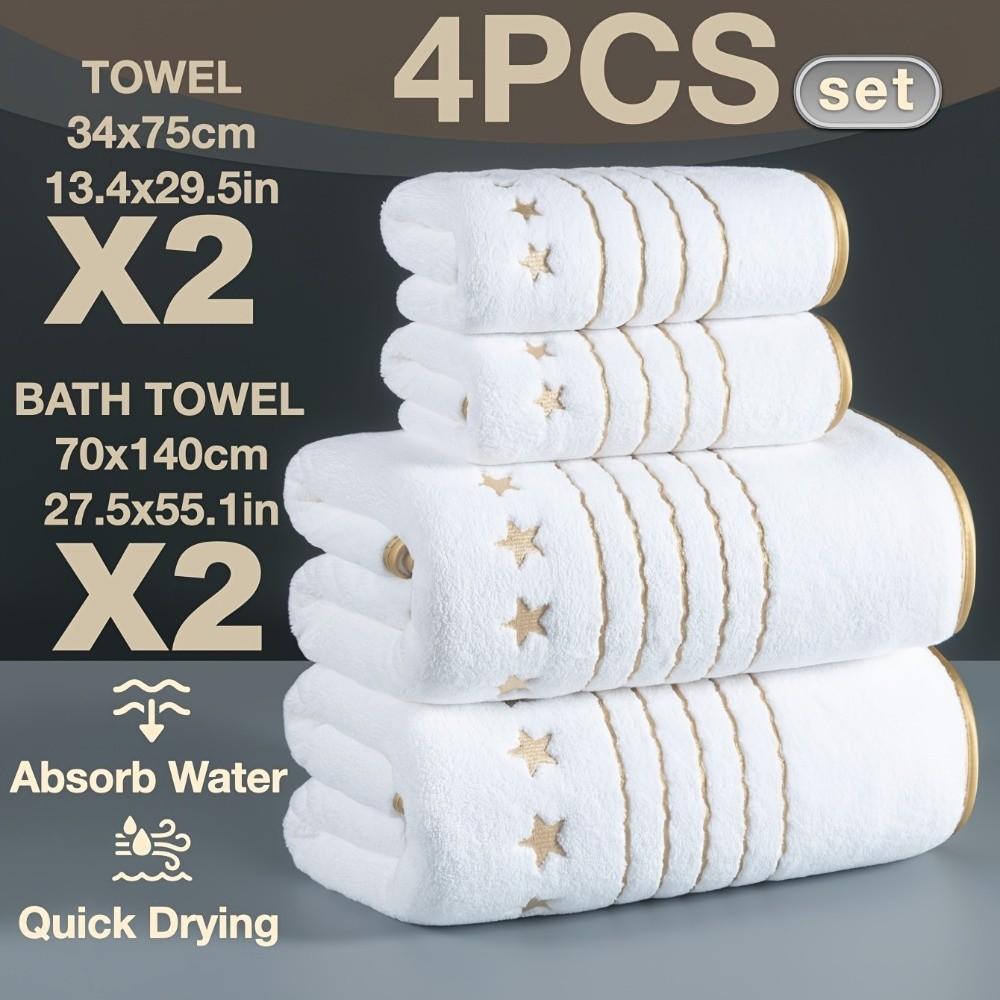 4pcs Absorbent Star Embroidered Towel Set Quick Dry Bath Linen Set Super Hand Towel Set Travel