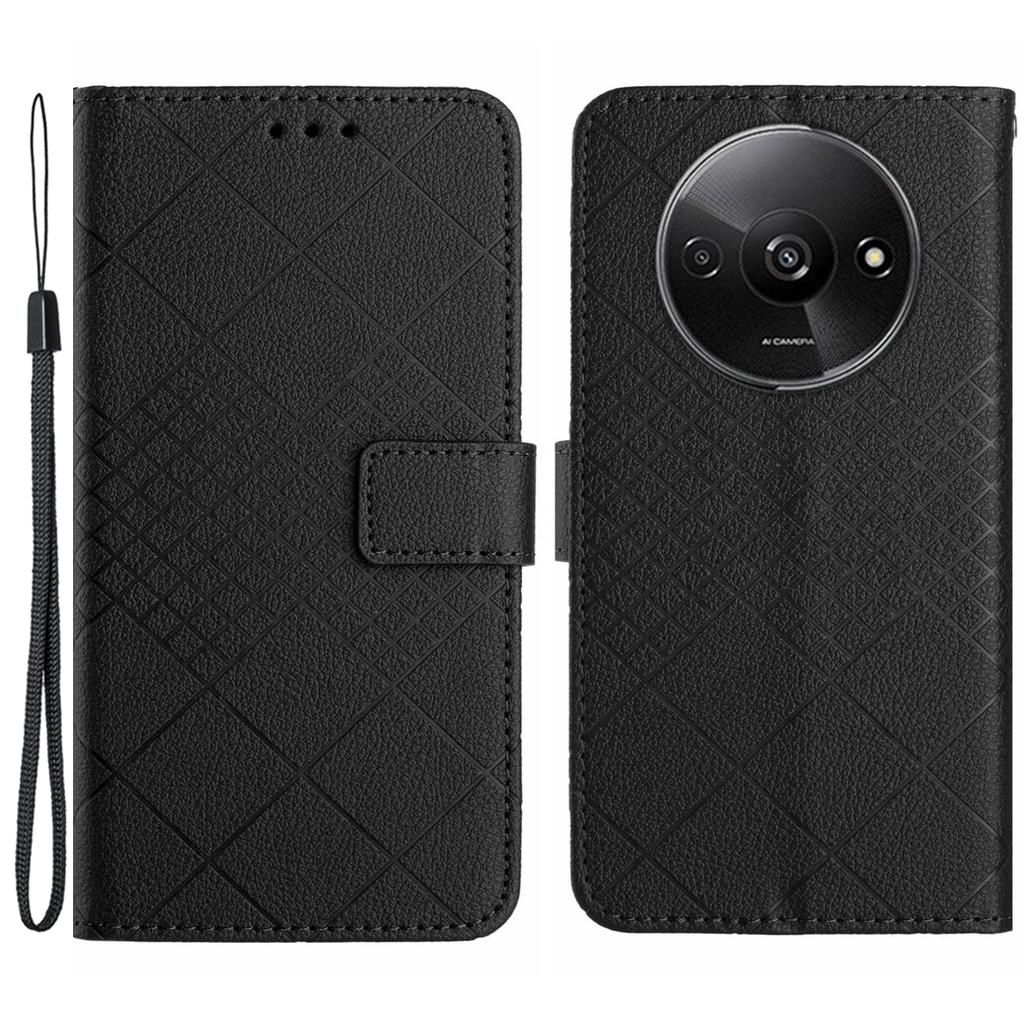 HT06 For Xiaomi Redmi A3 4G/Poco C61 4G Case Rhombus Pattern PU Leather Folio Phone Cover