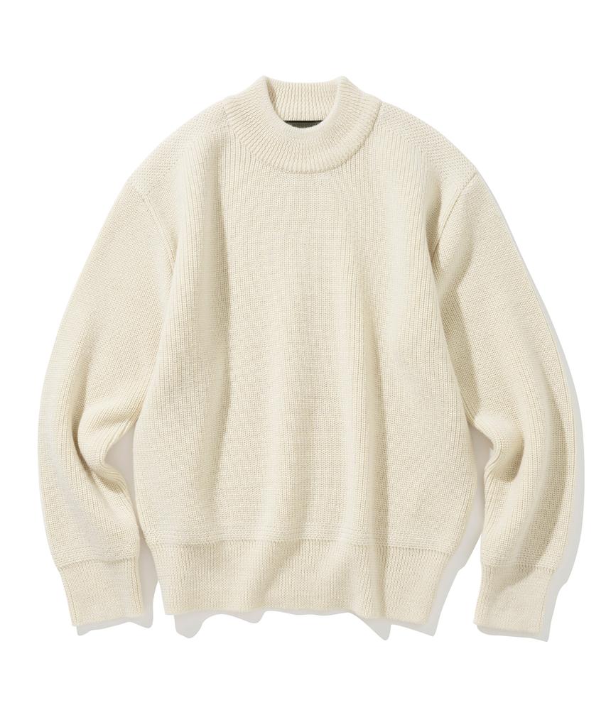 UNIFORM BRIDGE Fisherman Wool Crew Neck Knit Cream