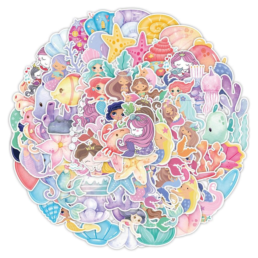 50/100 Cartoon Ocean Graffiti Stickers for Notebooks, Phones, Bottles, Waterproof Journals