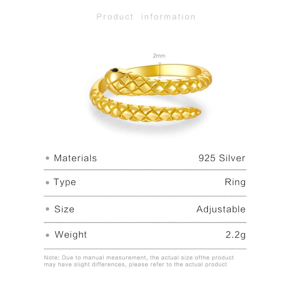 ANDYWEN 925 Sterling Silver Gold Snake Resizable Adjustable Ring Women Luxury Rock Punk Slim Circle Round Jeswelry