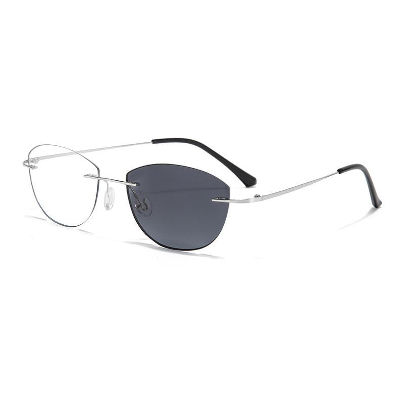 High-intelligence cat's eye rimless glasses frame, ultra-light retro high-end color-changing gray glasses frame, can be equipped with myopia glasses