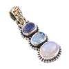 Natural Rainbow Moonstone,Blue Topaz 925 Solid Sterling Silver Pendant 1.2" k7L78