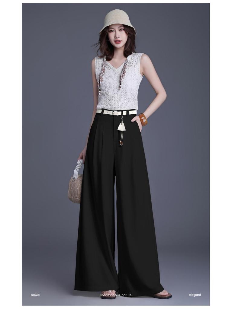 Brand Women's High-Waisted Wide-Leg Trousers - 2026 Spring/Summer Collection: No-Iron, Fashionable, Loose-Fit Casual Pants