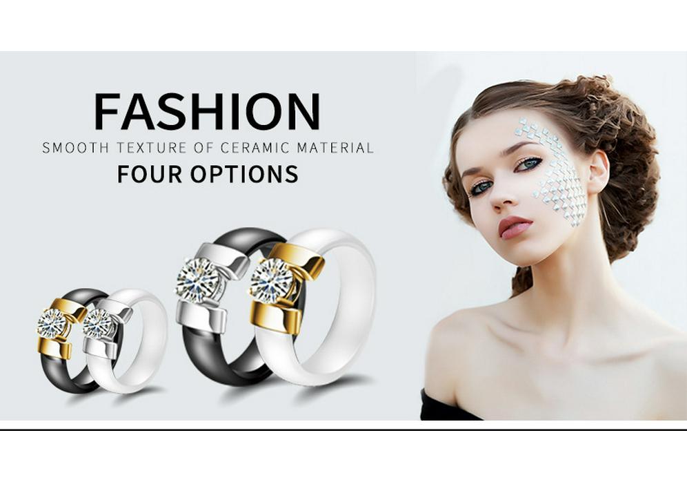 6MM Ceramic Black and White Couple Rings with Zirconium Inlay
