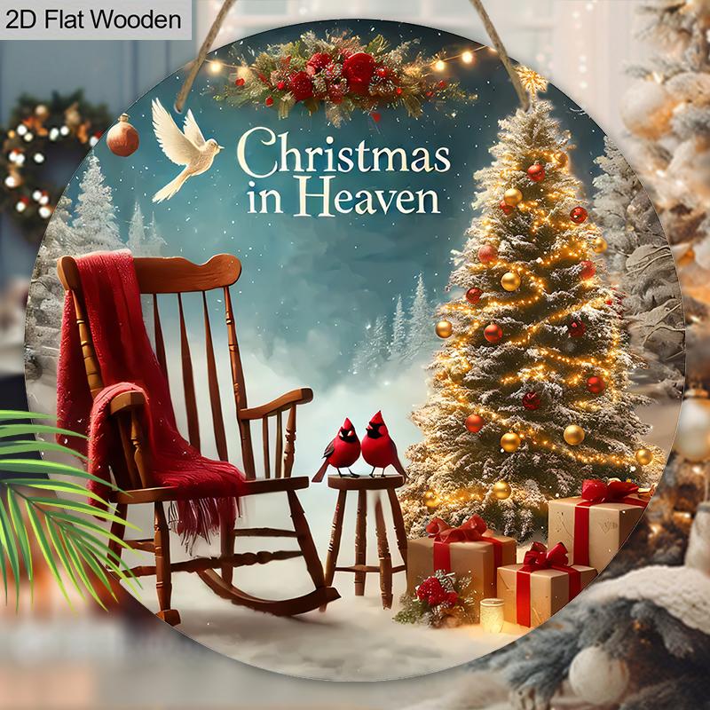 Classic Cardinal Wooden Christmas Sign - Christmas In Heaven Round Sign for Front Door, Wall Hanging Decor - Ideal Christmas Decoration