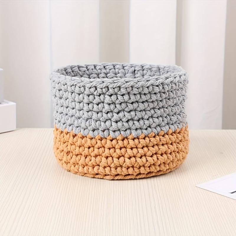 1Pc Handmade Cotton Rope Storage Basket - for Sundries, Keys, Desktop & Coffee Table Organizer