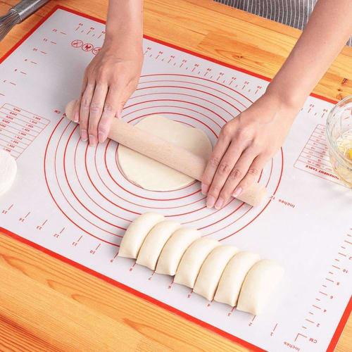LIMNUO Silicone Cooking Mat, Bread Mat, Baking Mat with Measuring Pad, Large Size, Food-Grade Silicone, Non-Slip, for Baking Tools (Red, 30x40cm)