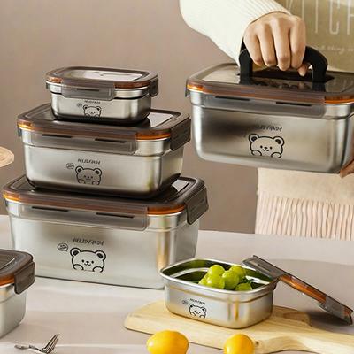 304 Stainless Steel Food Preservation Box With Lid Sealed Leak Proof Food Fresh-keeping Box Heatable Food Container