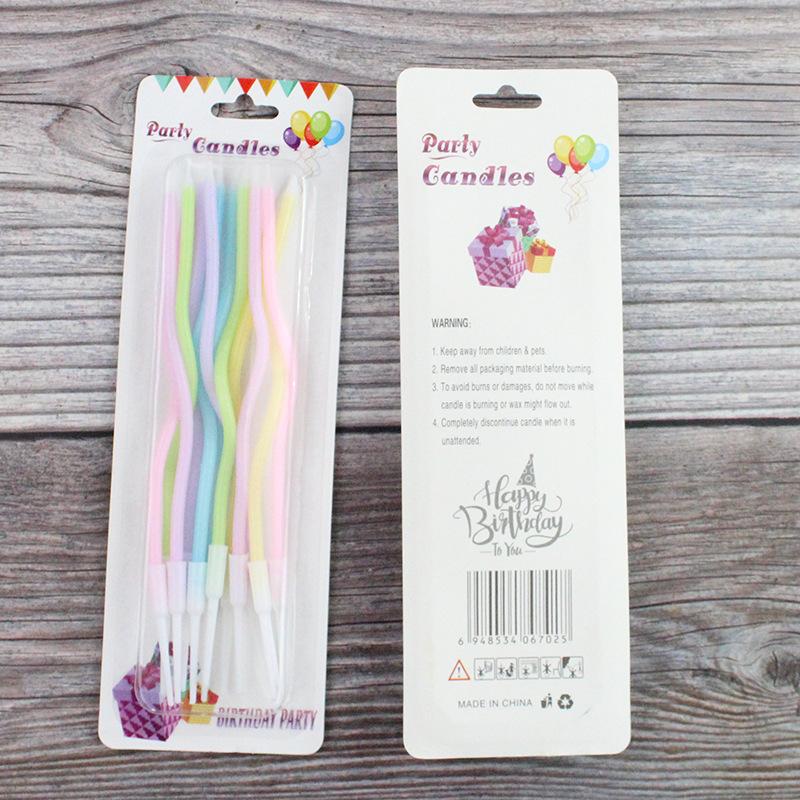 Birthday Candle Creative Rainbow Curve 12-piece Card-sucking Small Fresh Color Party Cake Baking Candle
