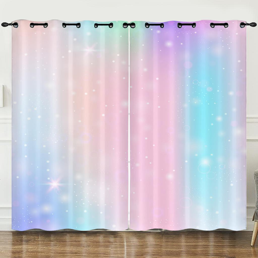 Curtain Flower Unicorn Color Gradual Change 3D Digital Printing Blackout Curtain Punching