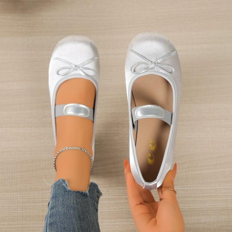 Fashion 2025 Women's Mary Jane Shoes Ballet Flats Female Bow Silk Satin Shoes Round Toe Flat Women Plus Size Shallow Mouth Shoes