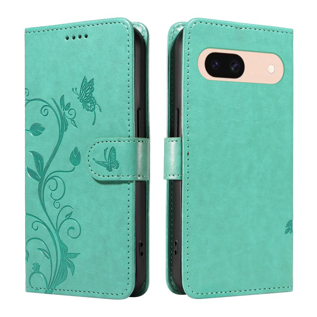 For Google Pixel 8a PU Leather Cases Flower Pattern Wallet Stand Phone Cover with Strap