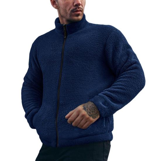 

Мужское зимнее пальто с воротником-стойкой и длинным рукавом, однотонный утолщенный плюш M темно-синий