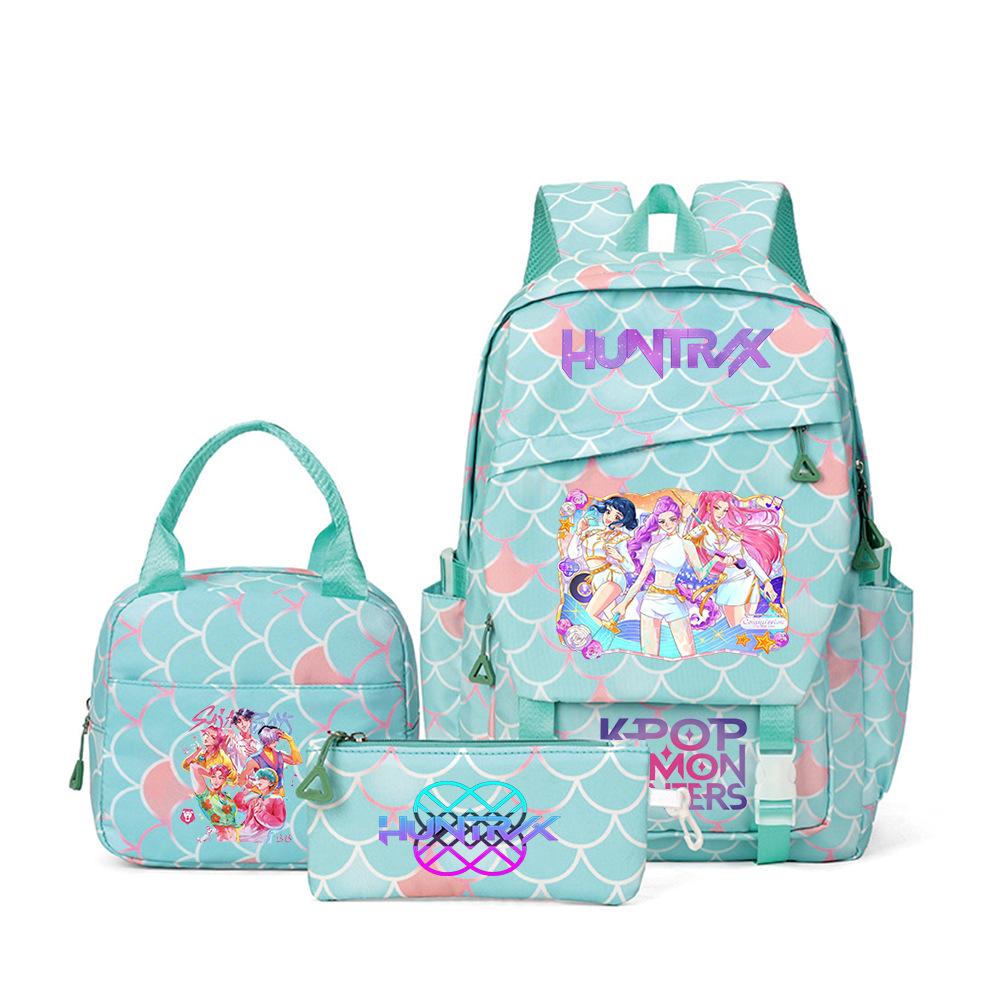 K-Pop Demon Hunter Girl Group Backpack Demon Boy Group Cartoon Anime Lunch Bag Pencil Case Three-Piece Set