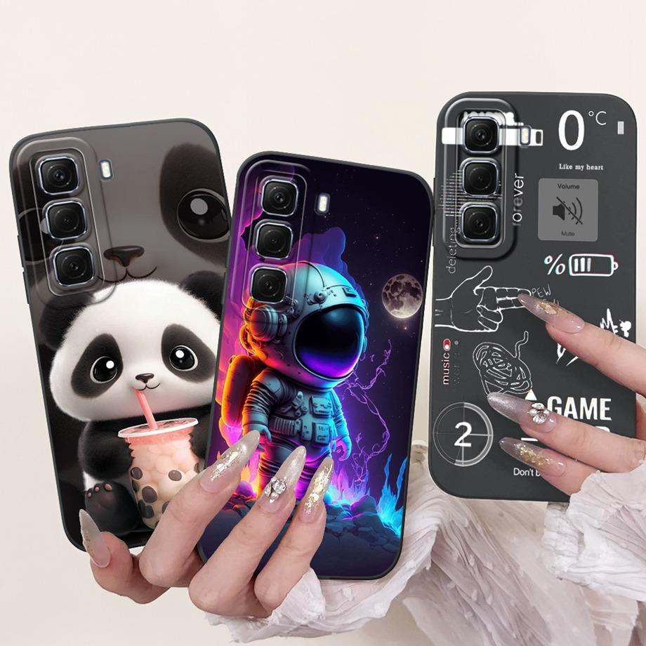 For Infinix Hot 50 50i 4G X6882 X6531 Case Liquid Silicone Soft TPU Back Cover Hot50 Hot50i Phone Funda Gothic Black Night Shell