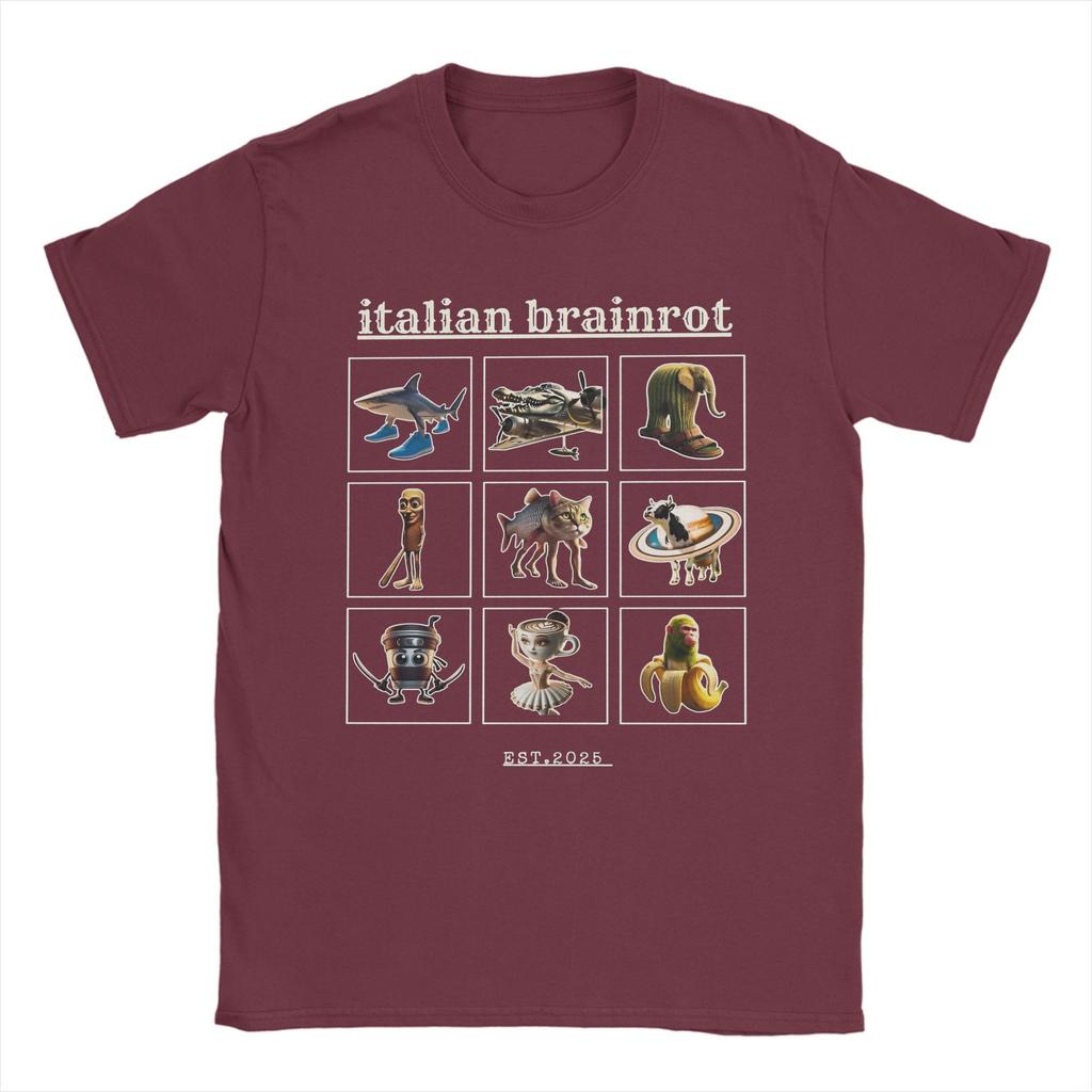 Men's Italian Brainrot Characaters Meme T Shirts  Pure Cotton Clothing Funny Short Sleeve Crewneck Tees Gift Idea T-Shirts