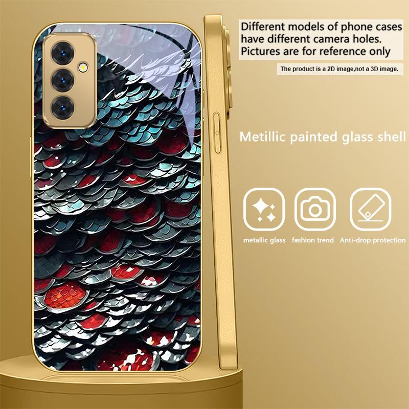 Golden scale texture For Samsung Galaxy S 21 S22 S23 Plus S24 Ultra S20 FE 25Ultra S21+ S9+ 22Plus Golden glass phone case