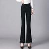 Fashion Simple Commuting Flared Pants Black Casual Women Spring Autumn Slim Elastic High Waiste Pocket Office Lady Trousers 2023
