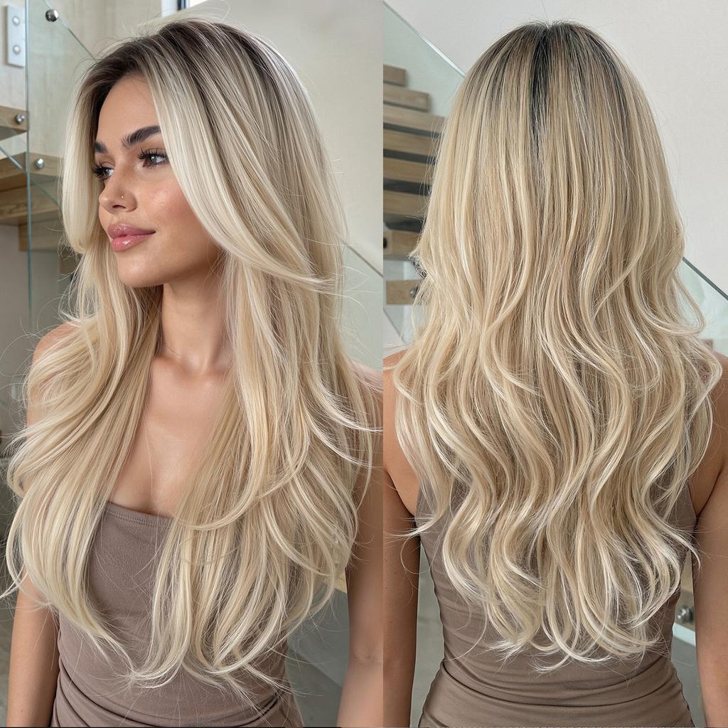 European And American Wind And Wind Gradually Change Platinum Long Curly Hair Wig Eight-Character Bangs Fluffy Natural High Temperature Silk Material