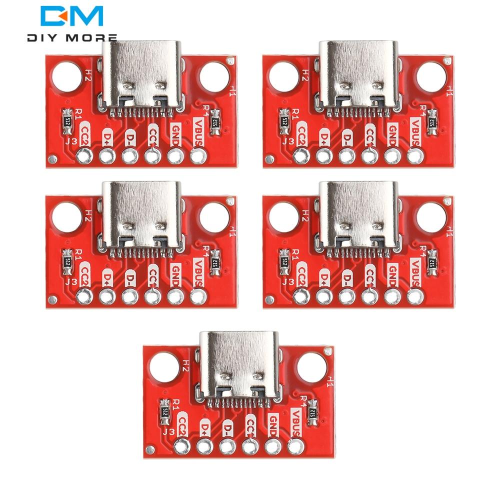 1/5PCS USB Type C Connector Board 3.1 Serial Basic Breakout Female Connector Breakout Board Red Adapter Board With Row Needles