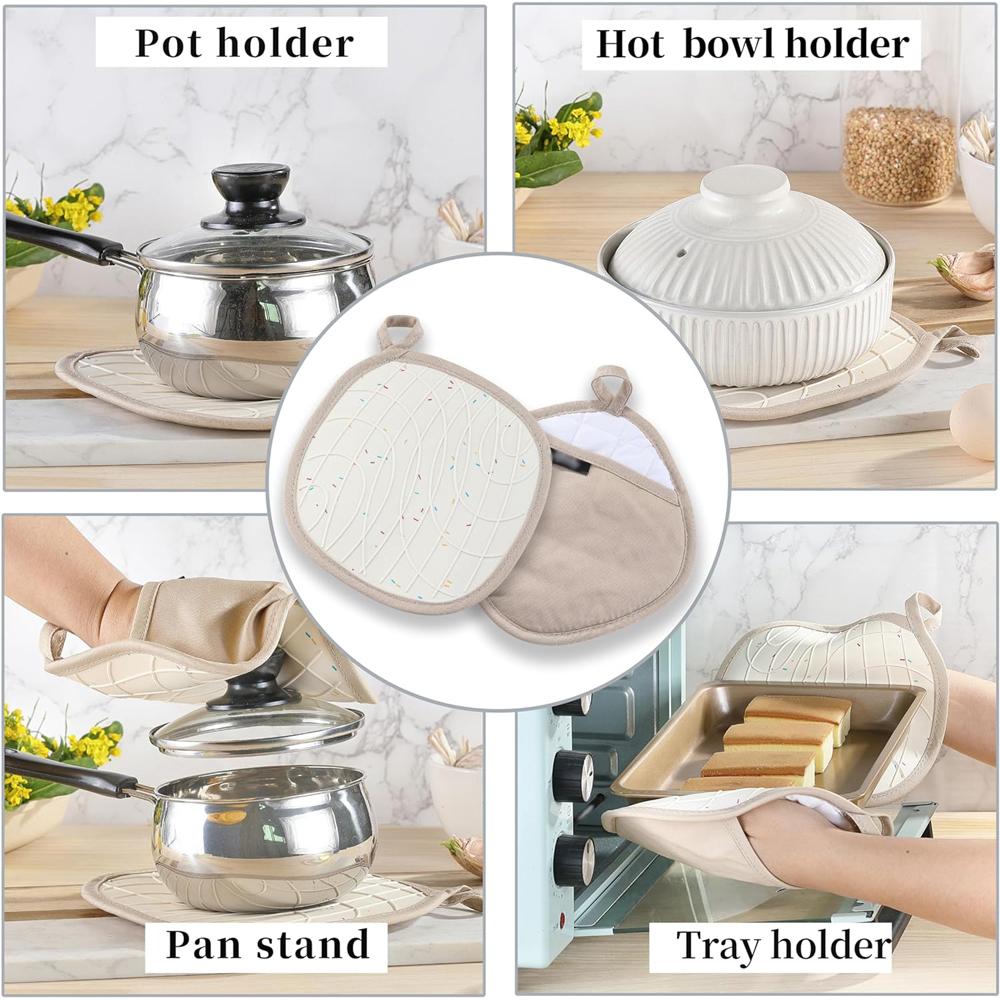 Thickened Pot Holders for Kitchen Waves Texture Non-Slip Silicone Potholders Heat-Resistant Hot