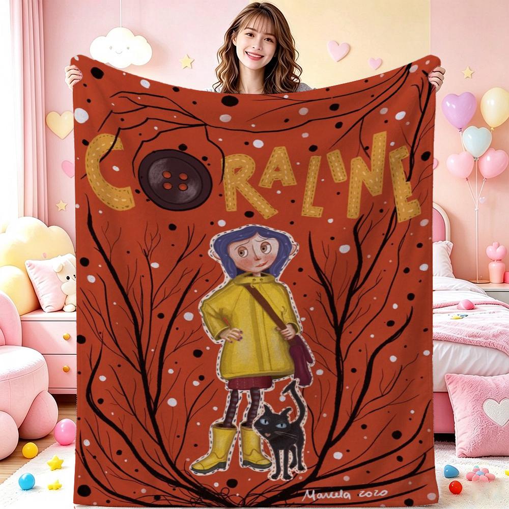 Mysterious Stop Motion Fantasy World Coraline Flannel Printed Blanket Thick Soft Fleece Blanket For Camping Travel Home Decor Holiday Gift