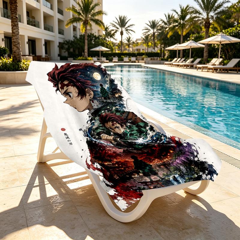 Demon Slayer Print Beach Towel Design, Soft, Lightweight. for Home Bathroom, Spa, Pool, Yoga, Surfing, Camping, Gift for Family, Friend