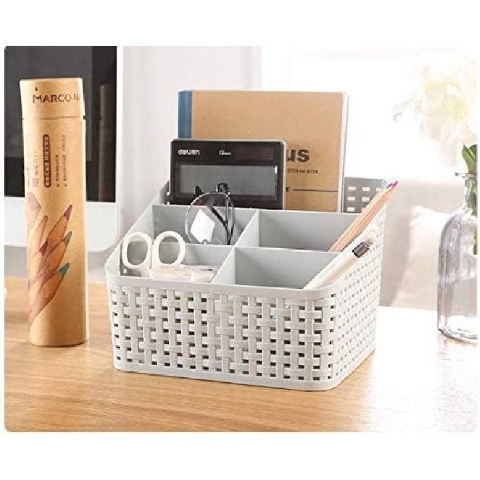 Plastic Desk Organizer, 5 Compartments Storage Organizer Utility Tote Caddy Holder Desktop Container Dividers for Home School Office Supplies (Grey)