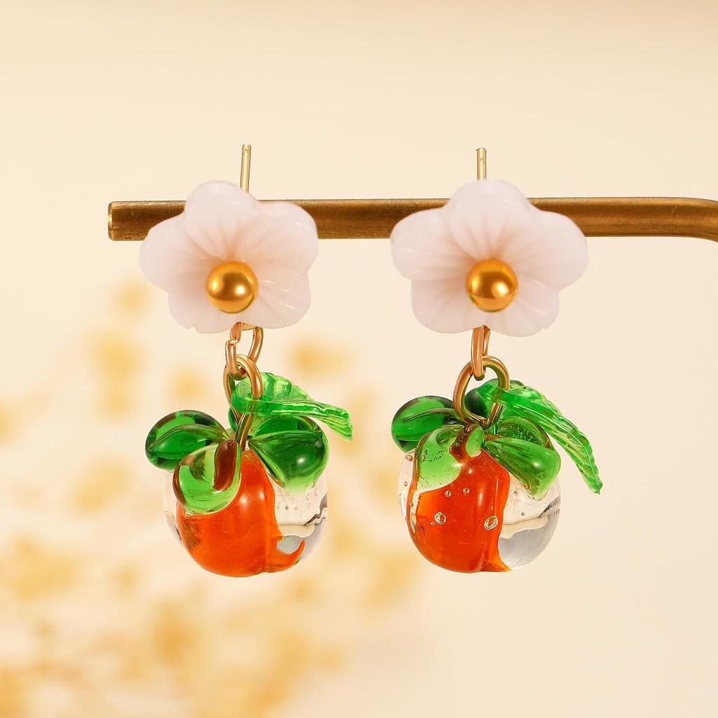 Módní Kreativní Design Sladké Kumquat Oranžové Ovocné Náušnice Pro Ženy