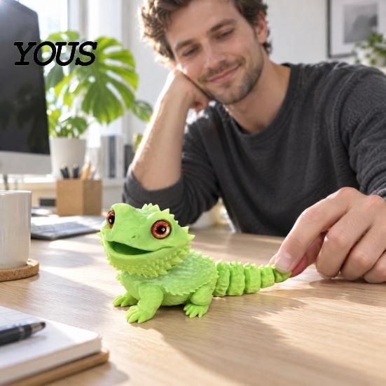 PLA Lizard Model 3D Printed Bearded Dragon Figure, Realistic Fidget Toy with Simulated Flexible Joints, Articulated Reptile for Desk Decoration