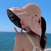 Women's Summer UV-Resistant Open-Top Black Hat with Bow and Wide Brim