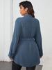European-American Elegant Long-Sleeve Lapel Button Tie Women's Mid-Length Shirt
