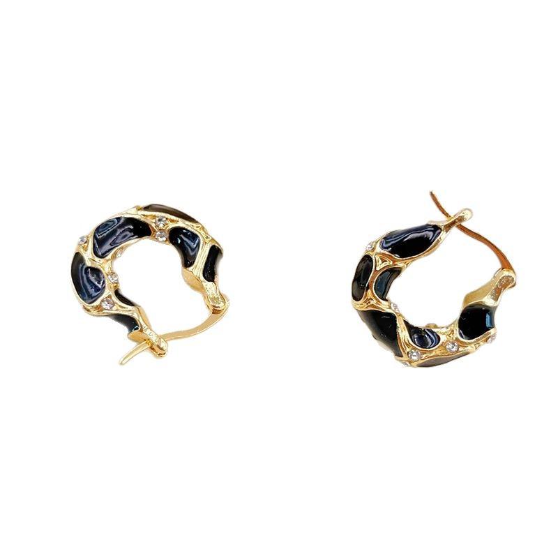 Leopard Print Enamel Circle Earrings - Drip Glaze French Chic Ear Cuffs for Women