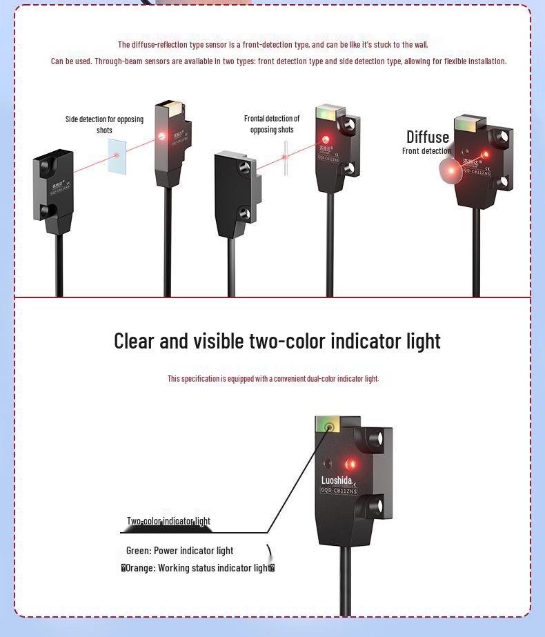 Ultra-Thin Anti-Interference 24V NPN Infrared Photoelectric Sensor with Normally Open Diffuse Reflection Switch