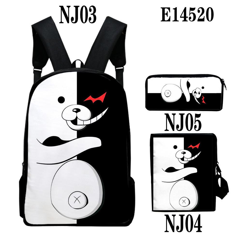 Klassieke Monokuma Zwart Wit Beer 3D Print 3 stuks/Set leerling Schooltassen Laptop Dagrugzak Rugzak Schuin gedragen tas Etui