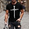 2024 Summer Retro Cross Pattern New Short Sleeved Round Neck Printed Men's T-shirt