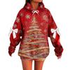 Ladies' Christmas Printed Bow Long Sleeved Loose Fitting Headband With Rope Hooded Sweatshirt Top