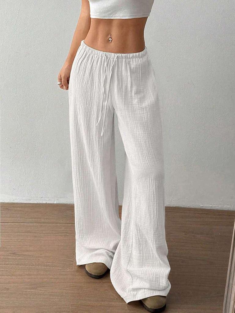 2026 Summer Women's Crinkled Cotton High-Waist Casual Trousers