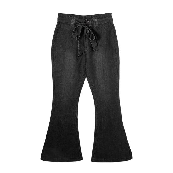 Women Jeans High Stretch Wide-Leg Pants Lace-up Button Zipper Fly