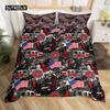 American Flag and Fire Truck Duvet Cover Set Twin Comforter Cover with Pillowcase Bedclothes USA Flag Fire Polyester Qulit Cover